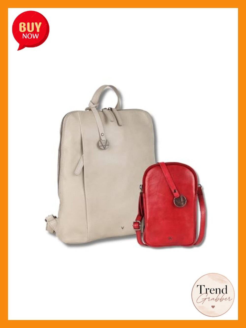 Genuine Leather Backpack & Crossbody Bag Set Adjustable Straps